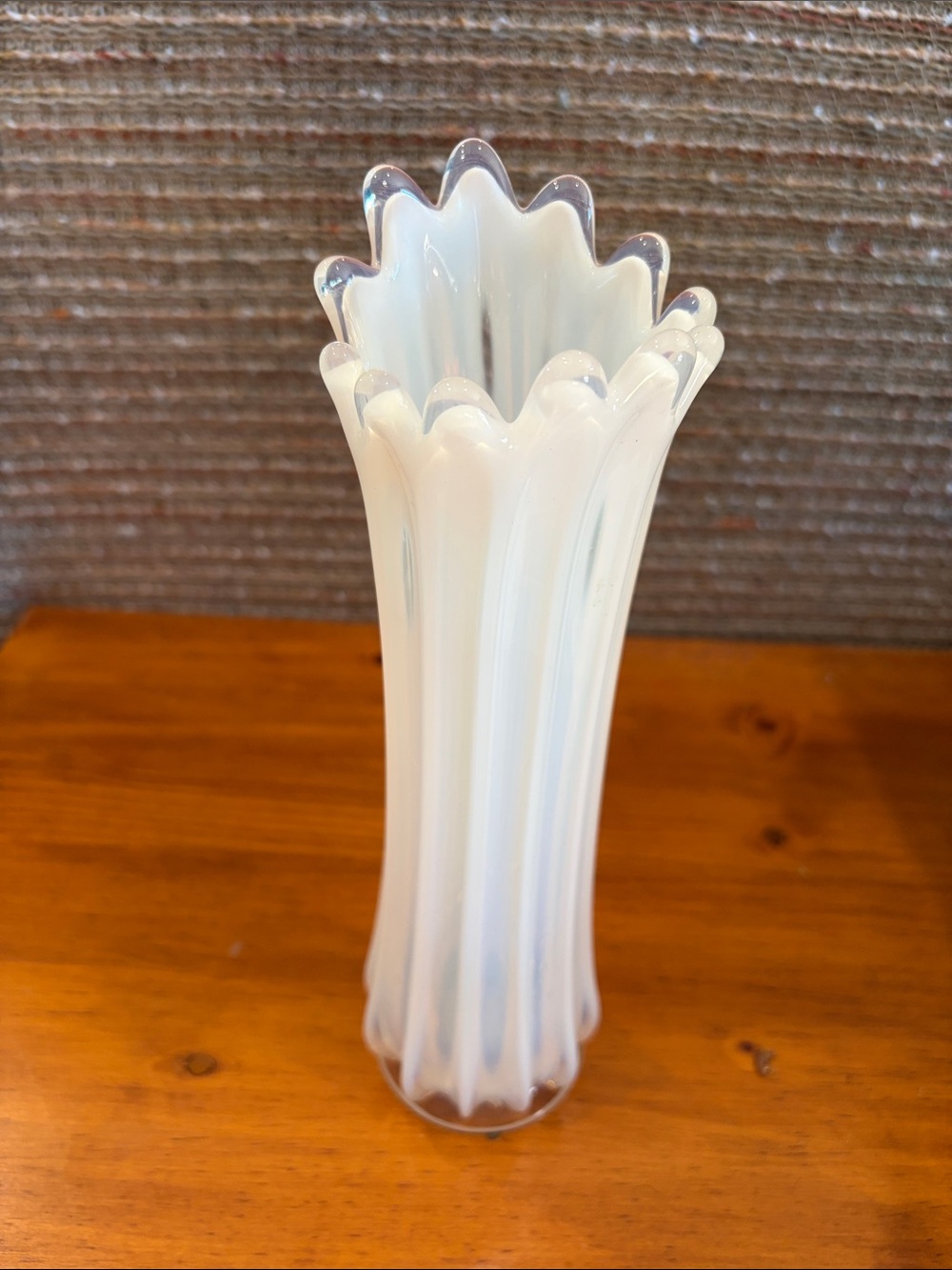 Fostoria Heirloom Opalescent white swung vase 11” immaculate
